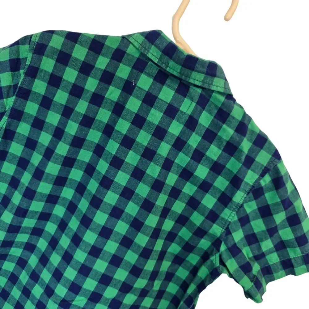 Old Navy Boys XS Classic Shirt Green Blue Plaid Short Sleeve Button Up Shirt